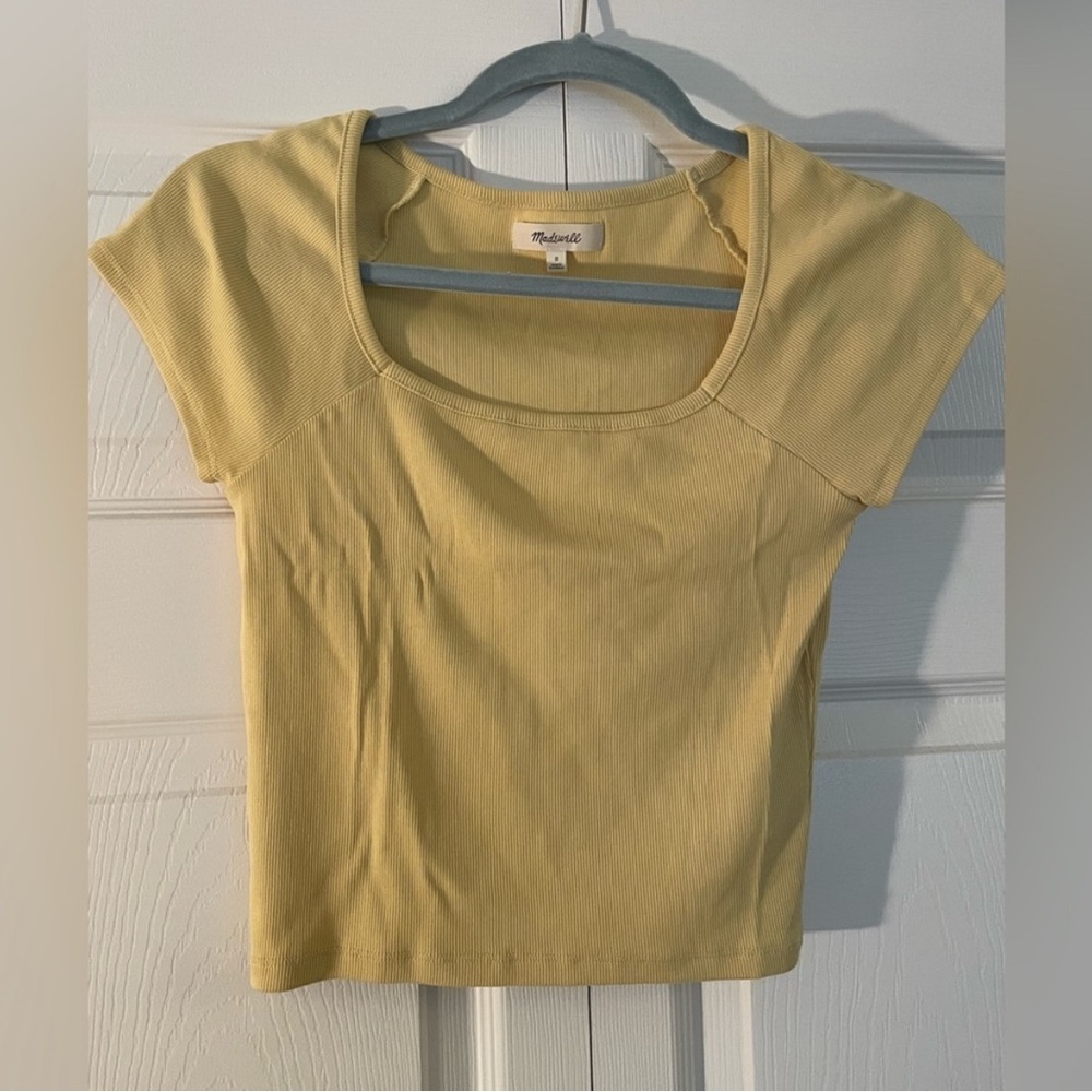 Madewell Light Yellow Square Neck Crop Tee - Picture 3 of 3